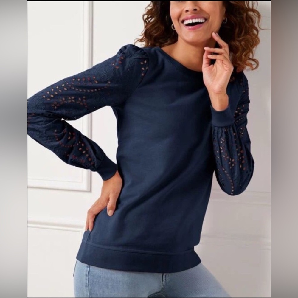 Talbots Eyelet Sleeve Crewneck Sweatshirt Sz 2x